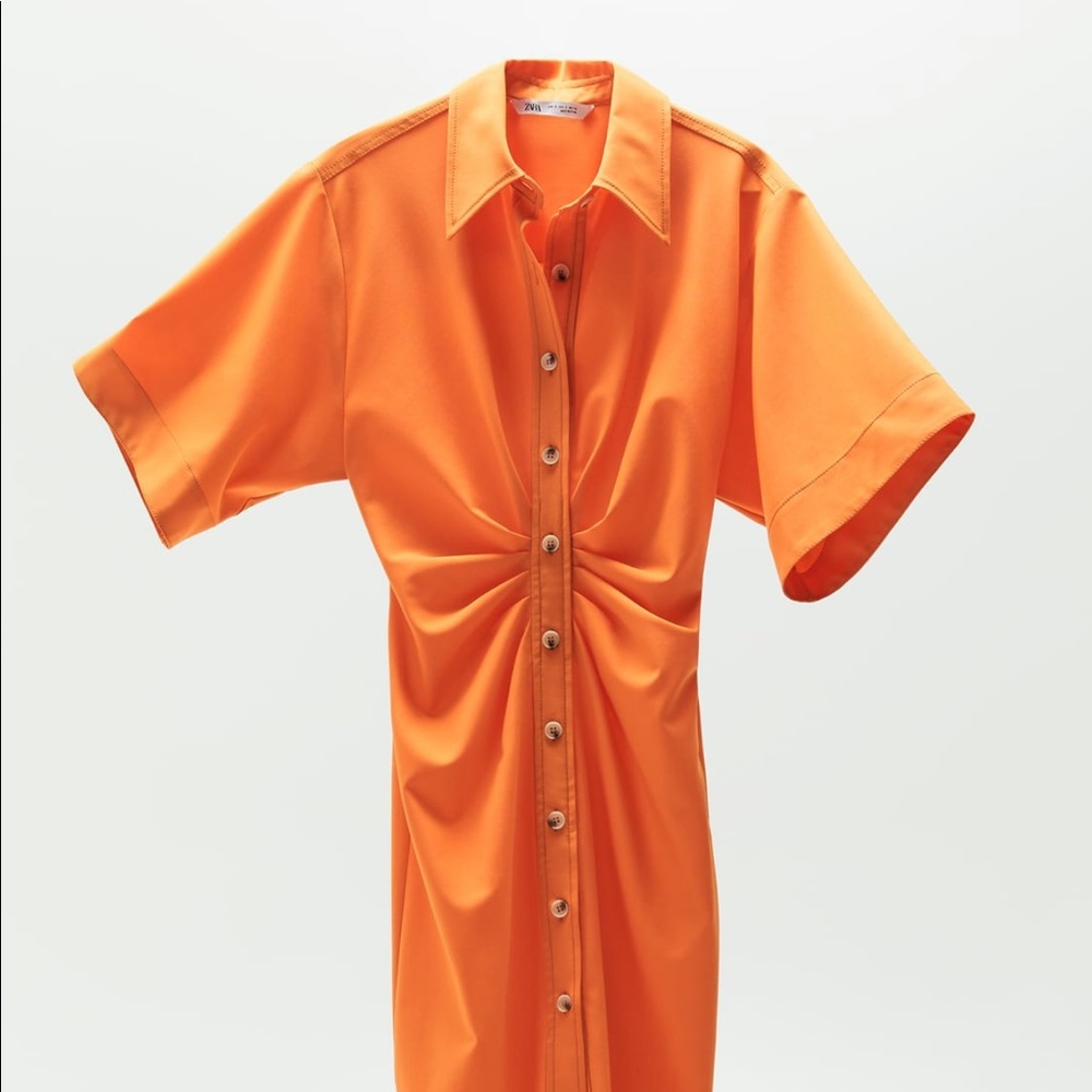 Zara orange draped shirt dress - Picture 12 of 16